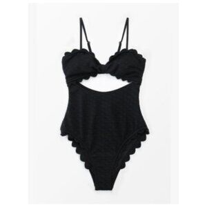 **CUPSHE* One Piece Swimsuit Sexy Black Cutout Scallop Trim Bathing Suit XL